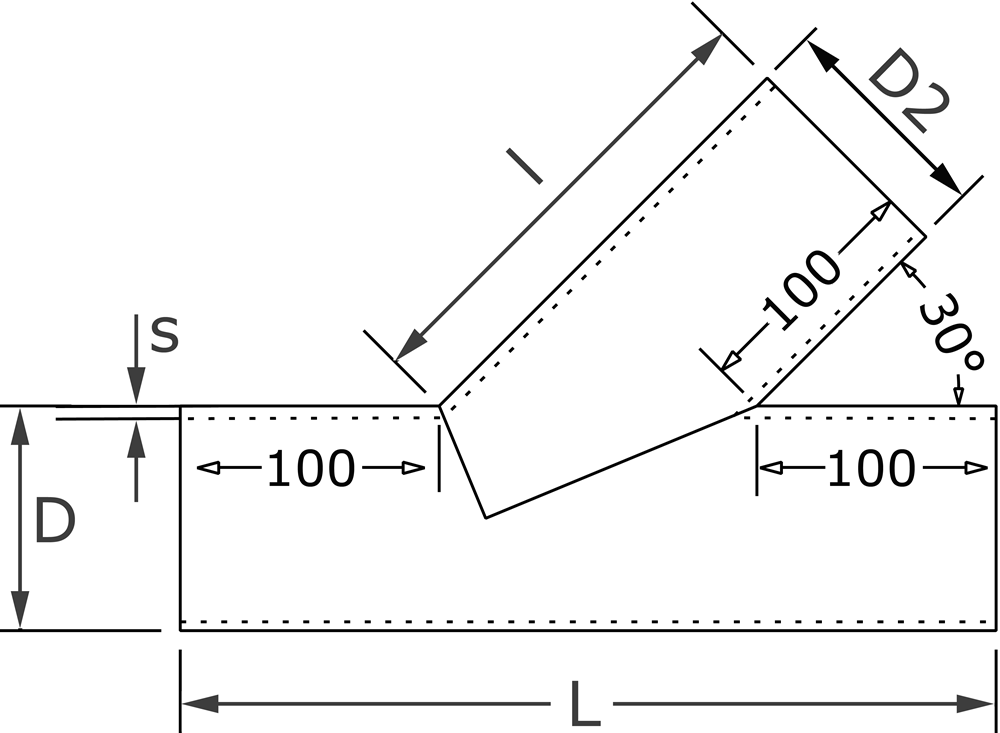 T-Stück 30° T-Stück 30° - 112 Edelstahl Schweißformteile von Varinox